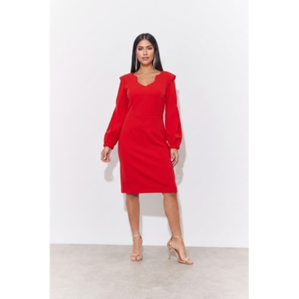 Julia Allert Dress Womens Large Red Sweetheart Balloon Sleeve Knee Length Sheath